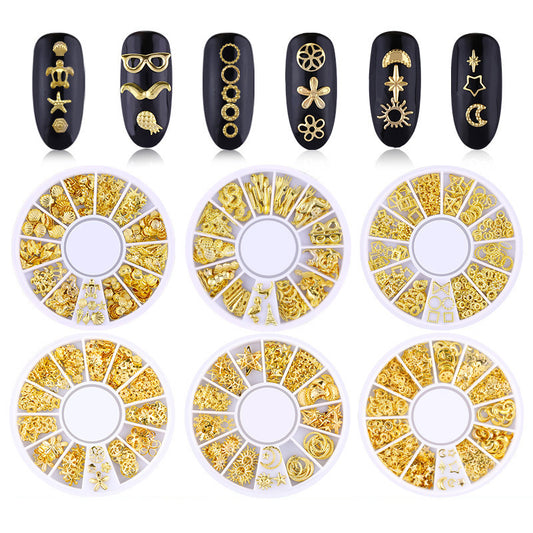 Cross-border popular nail art jewelry, star and moon rivets, Japanese style hollow alloy nail decoration rivet jewelry, direct sales from the manufacturer 