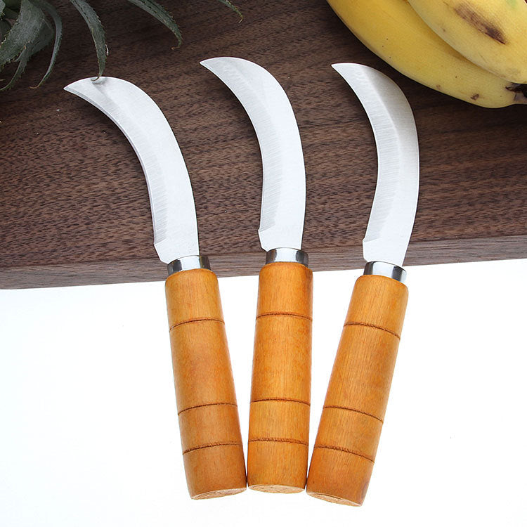 Yuandian stainless steel fruit knife pineapple knife wooden handle banana scimitar multifunctional fruit peeling knife kitchen knife 