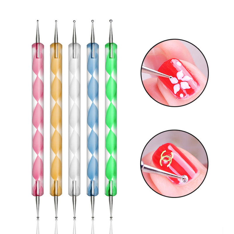 Nail art double-headed spiral rod dotting pen crystal rod dotting pen 5-piece nail art pen set manicure dotting tool 