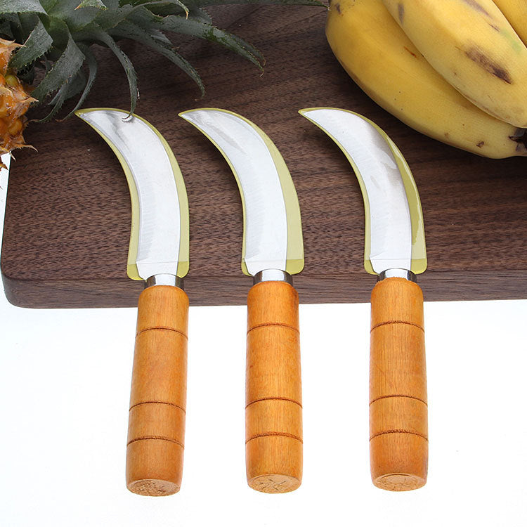 Yuandian stainless steel fruit knife pineapple knife wooden handle banana scimitar multifunctional fruit peeling knife kitchen knife 