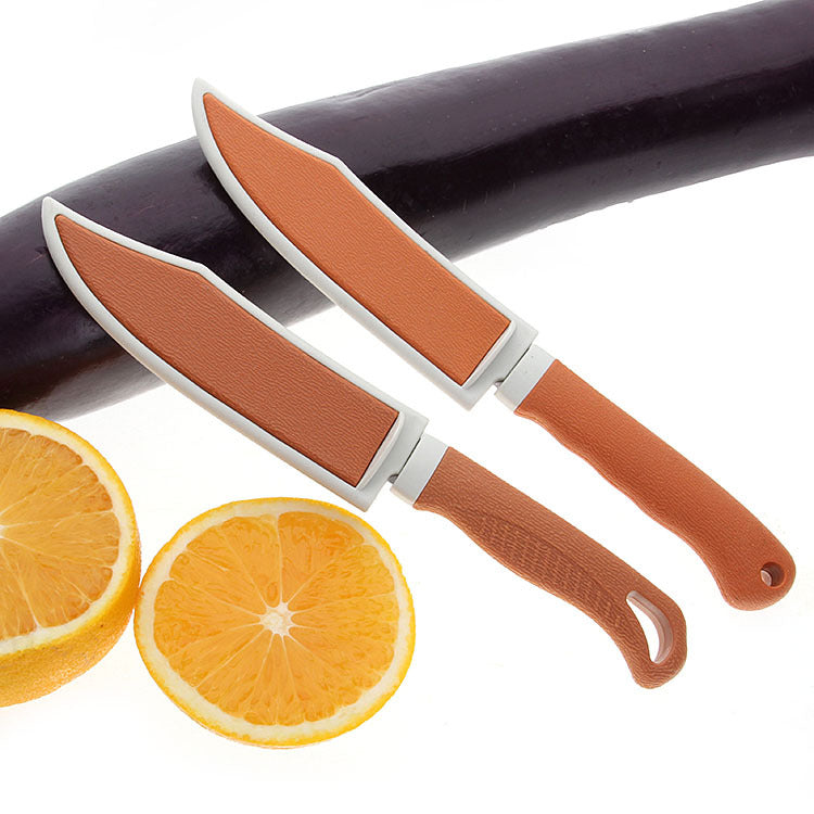 New dollar store department store yellow set knife stainless steel fruit knife household with protective cover travel knife paring knife 