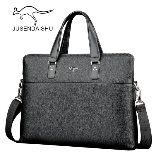 Jusen Kangaroo Men's Bag လက်ကိုင်အိတ် အလျားလိုက် လုပ်ငန်းသုံး Briefcase Leather Bag Shoulder ခေတ်မှီ Factory တိုက်ရိုက် အရောင်း 