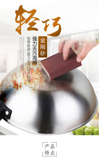 Emery sponge သည် non-stick oil မီးဖိုချောင်သုံး သန့်ရှင်းရေးသုံးပစ္စည်းများ ပန်းကန်သုတ်ပဝါသည် non-stick oil drop ဖြင့် ပို့ဆောင်ပေးပါသည်။ 