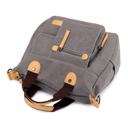 Korean style cool retro casual multi-functional canvas bag shoulder crossbody women's fashionable literary college style backpack 