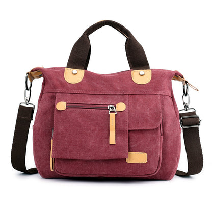 Korean style cool retro casual multi-functional canvas bag shoulder crossbody women's fashionable literary college style backpack 