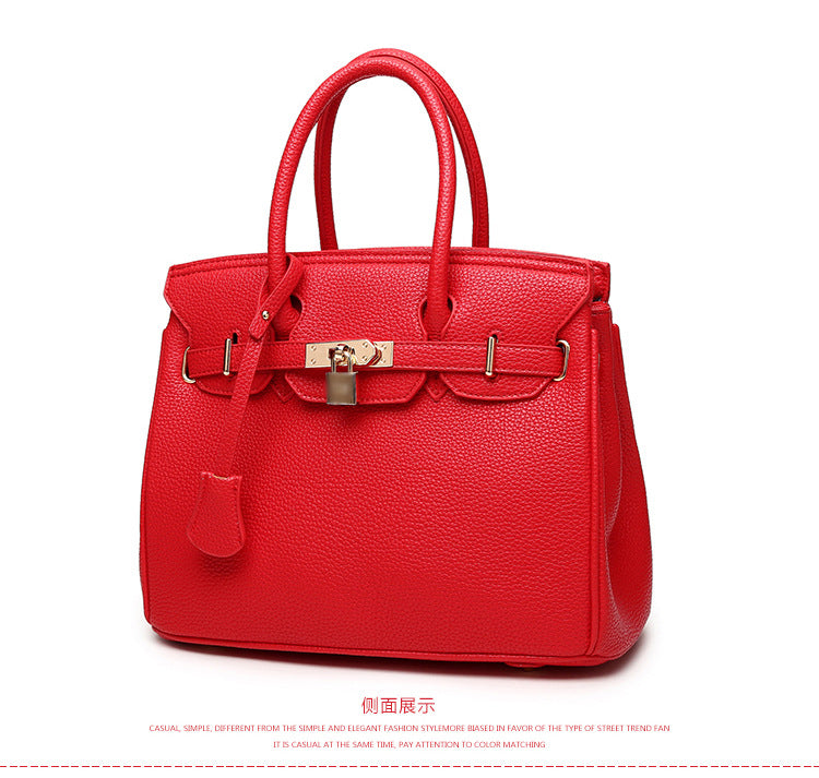 2022 New Women's Bags Lychee Pattern Shoulder Birkin Bag Fashion Crossbody Handbag Women's Bag Red Bridal Bag 