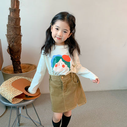 Korean children's clothing 2023 spring new children's long-sleeved bottoming shirt for girls and babies with fashionable cartoon doll print T-shirt