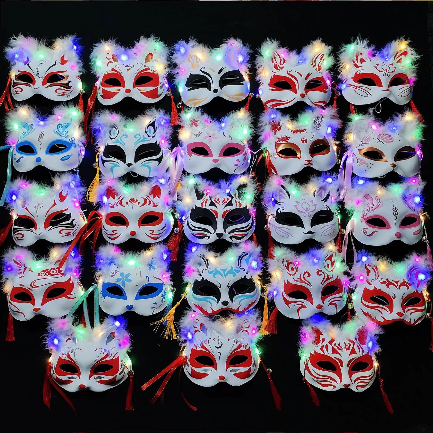 သစ်လွင်တောက်ပသော feather fox mask ရှေးဟောင်းဂျပန်တစ်ခြမ်းကလေးများ၏ anime fox mask Halloween လက္ကား 