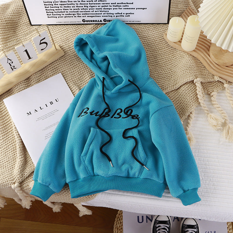 Korean style children's clothing ins hooded top for boys and girls brushed soft warm sweatshirt baby girl casual loose hoodie 