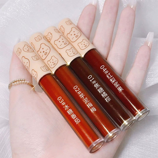 Duobao Bear Velvet Lip Glaze Set Velvet Matte 4 Color Lip Glaze Daily Whitening Gift Non-fading Lipstick 