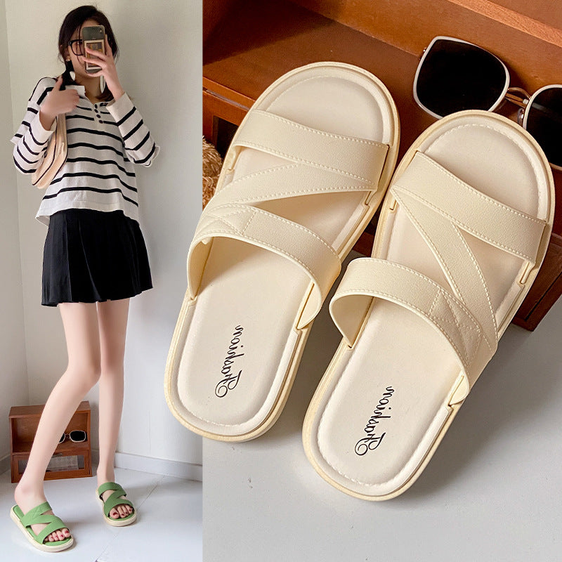 Z word belt slippers female summer wear solid color sandals and slippers new indoor home flat non-slip wear-resistant flip-flops 