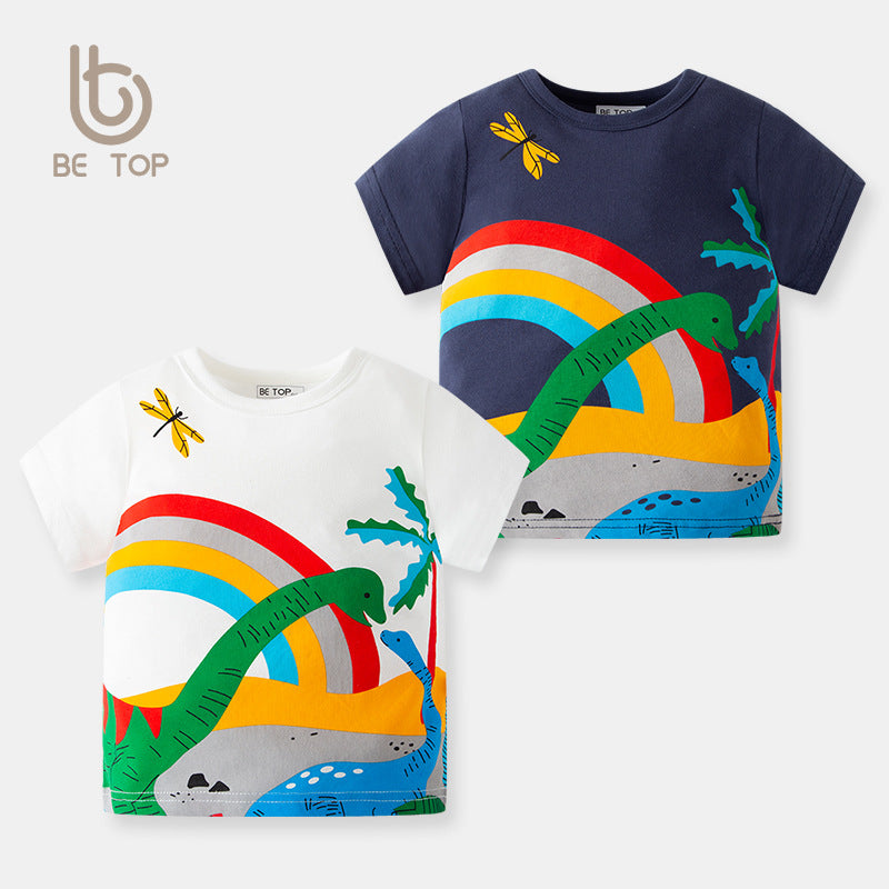 New Cartoon Dinosaur Children's T-shirt Korean Style Summer Clothes Summer Children's Clothes Wholesale Boys Short Sleeve Outer Tops ကိုယ်စား 