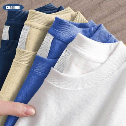 220g short-sleeved Xinjiang combed cotton heavy couple models solid color white trendy brand loose half-sleeve blank t-shirt 