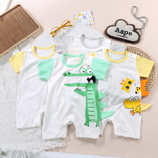 2023 Cotton Dinosaur Baby Jumpsuit Korean Style Newborn Clothes Category A Baby Short-Sleeved Jumpsuit 0-2 Years Old Romper Clothes 