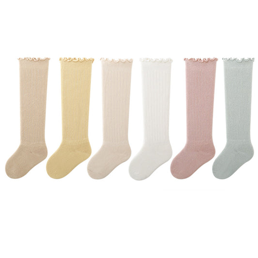 Spring and autumn combed cotton baby knee-high socks newborn infant children loose mouth boneless socks solid color 