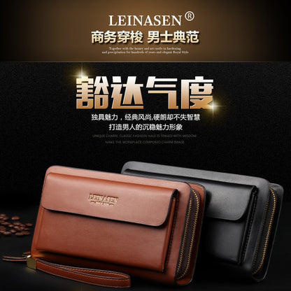 Commuter Handbag Men's Business Clip Bag Men's Clutch Soft Leather Long Casual Zipper Wallet Clutch Bag