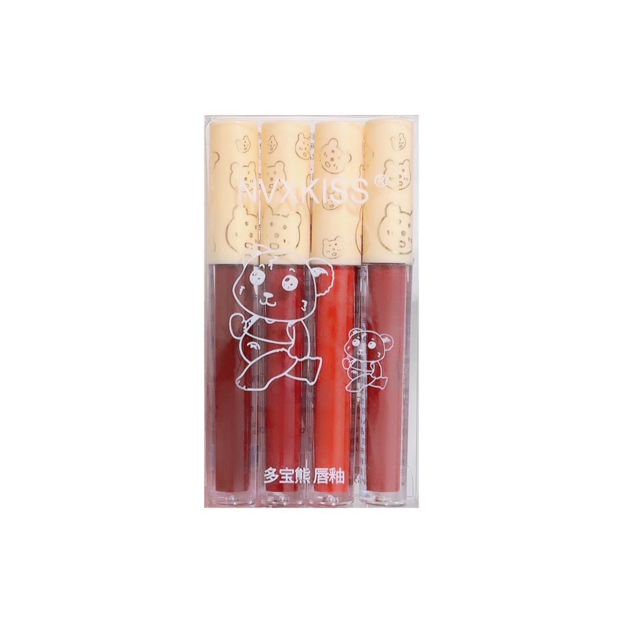 NVXKISS Duobao Bear 4 pack lip glaze matte matte velvet lip glaze လက်ကားအဖြူရောင်လက်ဆောင် 