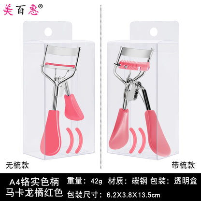 A4 comb integrated carbon steel eyelash curler boxed color clip auxiliary beauty tool Yangjiang manufacturer 