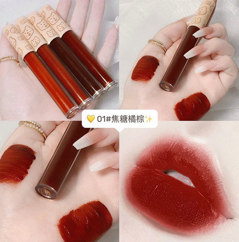 Duobao Bear Velvet Lip Glaze Set Velvet Matte 4 Color Lip Glaze Daily Whitening Gift Non-fading Lipstick 