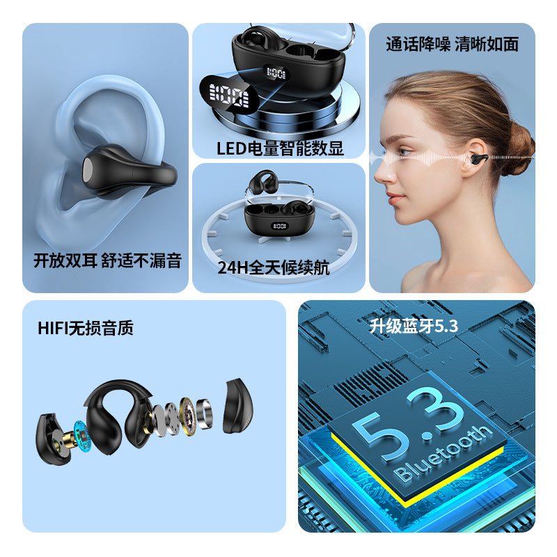 Wireless bluetooth headset 5.3 digital display ear clip ear type non-in-ear wireless bluetooth dynamic headset super long battery life headset 