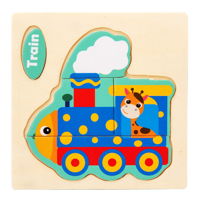 Cartoon baby toys children's early education puzzle three-dimensional animal transportation shape matching wooden jigsaw puzzle 