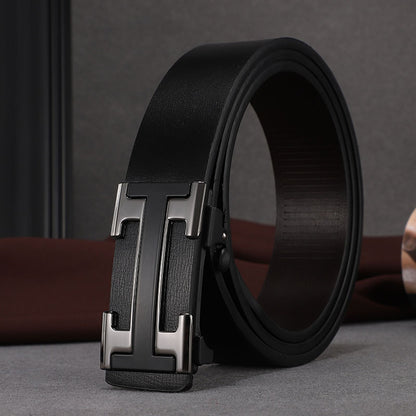 Factory direct sales toothless automatic buckle belt men's leather laser LOGO business leisure belt men's wholesale distribution 