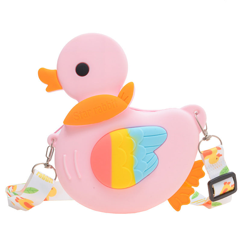 ကလေးဆီလီကွန်အိတ်အသစ် Cartoon Duck Shoulder Bag Cute Casual Creative Zipper Coin Crossbody Bag လက်ကား 