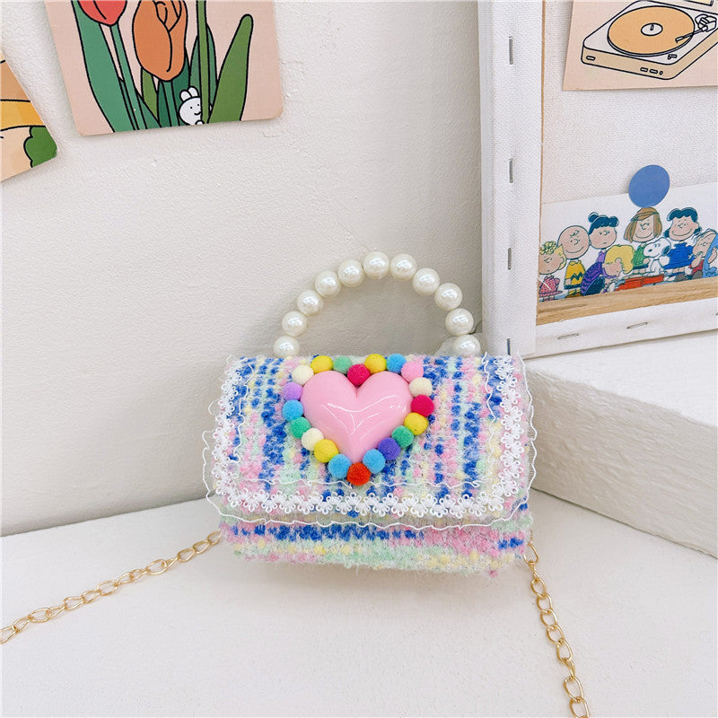 New Children's Small Square Bag Cartoon Cute Fragrant Style Shoulder Bag Fashion Love Jewelry Chain Crossbody Bag လက်ကား 