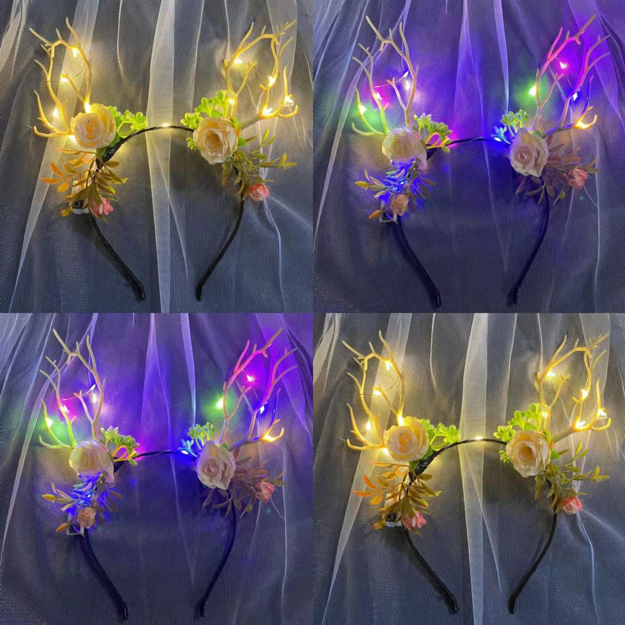 New Christmas Flower Heart Antler Headband Internet Celebrity Elk Luminous Headdress Christmas Ornaments Hairpin Hair Accessories Hot Sale