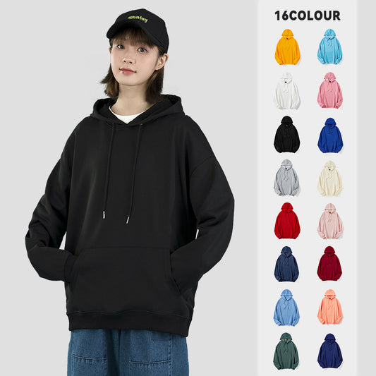 Cross-border Amazon foreign trade twill drop shoulders loose solid color hooded sweater men and women couple autumn pullover long-sleeved shirt 