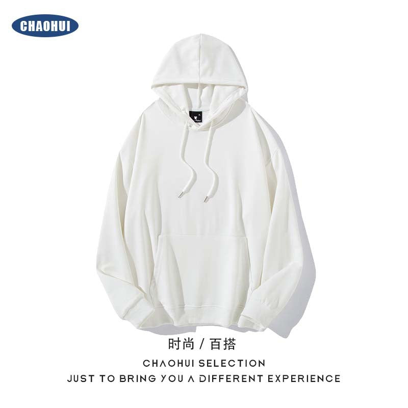 Cross-border Amazon foreign trade twill drop shoulders loose solid color hooded sweater men and women couple autumn pullover long-sleeved shirt 