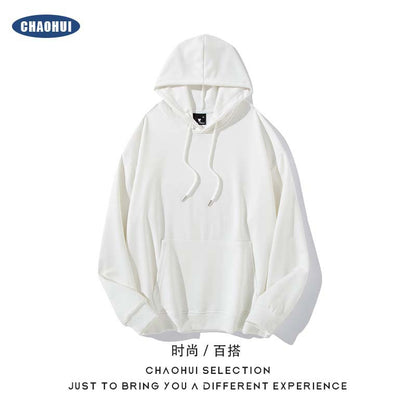 Cross-border Amazon foreign trade twill drop shoulders loose solid color hooded sweater men and women couple autumn pullover long-sleeved shirt 