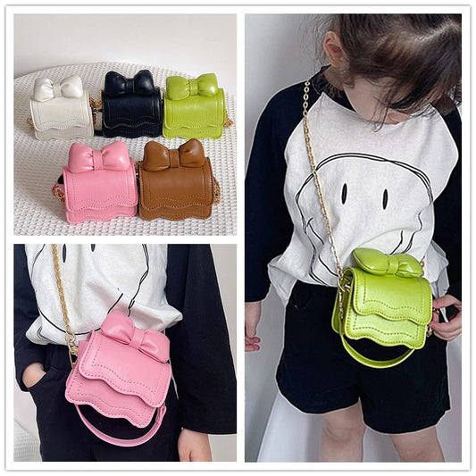 Korean children's bag cute bow crossbody bag versatile chain shoulder bag solid color girl handbag wholesale 