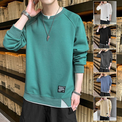 2022 spring and autumn new men's fake two-piece long-sleeved T-shirt fashion trend men's loose couple sweater bottoming shirt 