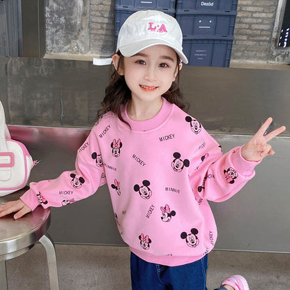 2023 Spring and Autumn New Children's Clothing Baby Girls Fashionable and Versatile Sweaters for Small and Medium-sized Children Girls' Tops Round Neck Thin Style 