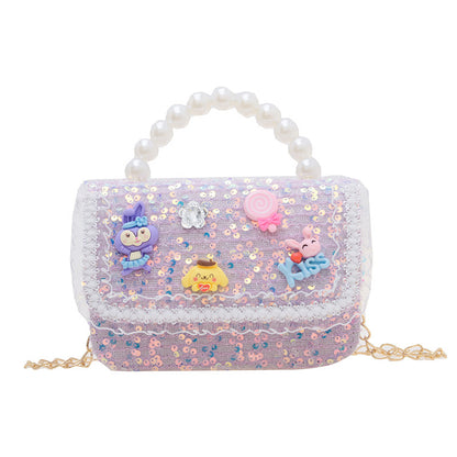 New Pearl Handbag Fashion Chain Crossbody Bag Cute Girly Small Fragrance Style Shoulder Bag Coin Small Square Bag 