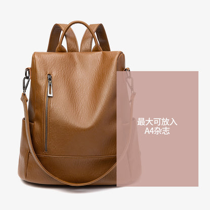 Anti-theft backpack women's Korean version simple 2023 summer new backpack large capacity soft leather bag casual shoulder multi-purpose 