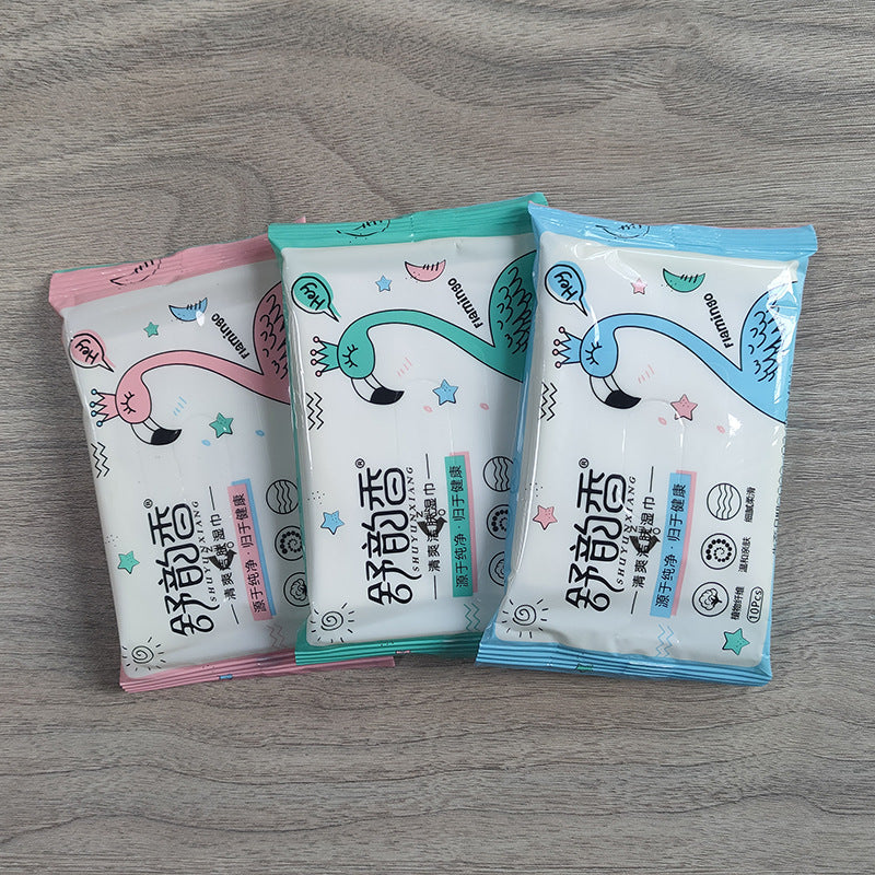 Shuyunxiang small package 10 wet wipes portable baby hand and mouth wet wipes non-woven wet wipes affordable wholesale 