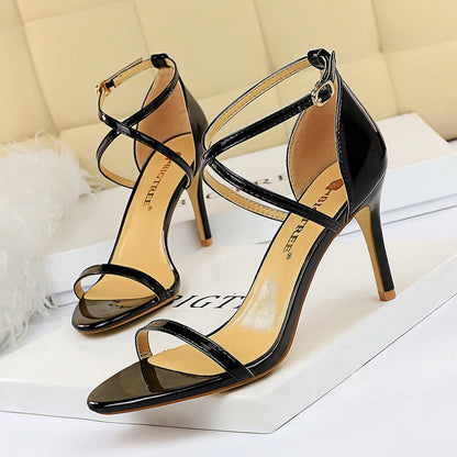 126-8 European and American fashion sexy nightclub slimming summer high-heeled shoes stiletto ultra-high-heeled cross-strap sandals 