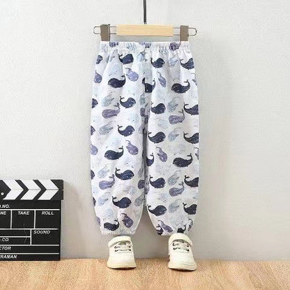 Korean style anti-mosquito pants for children and middle-aged children, ice silk breathable loose pants for boys and girls, sports light and quick-drying leggings 3-8 years old 