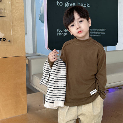 Amo Beibei children's 2024 spring mid-collar modal bottoming shirt for boys and girls baby label comfortable long-sleeved T-shirt 