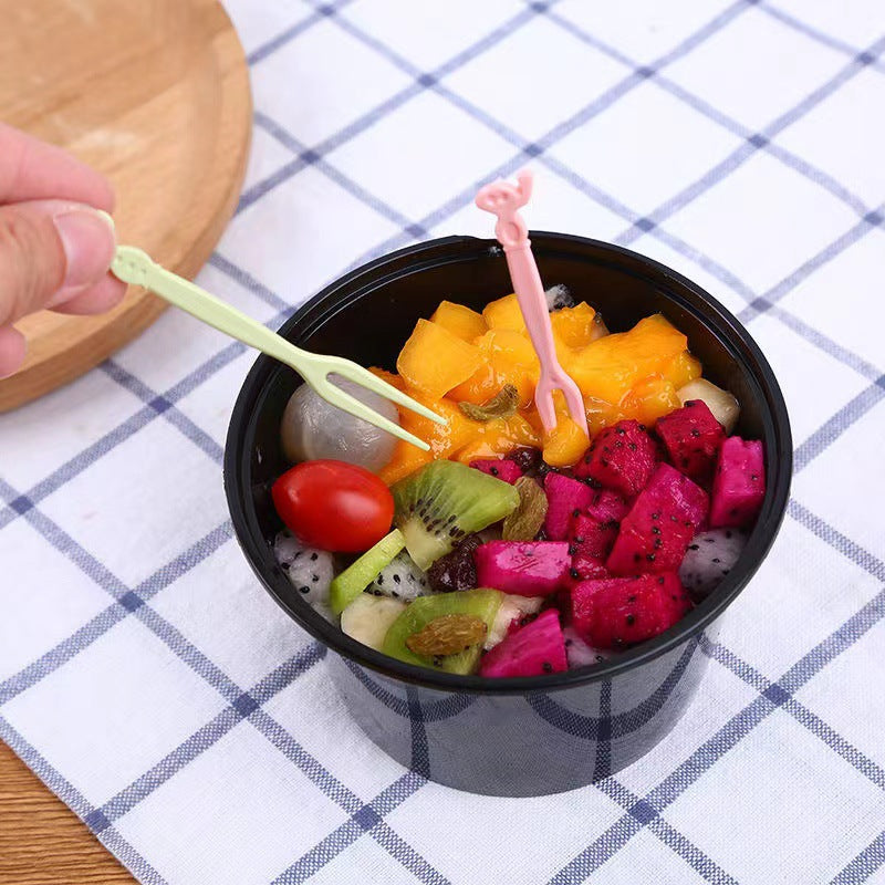 Fruit fork set fruit pick disposable plastic two-tine household fruit cake dessert fork snack fork 