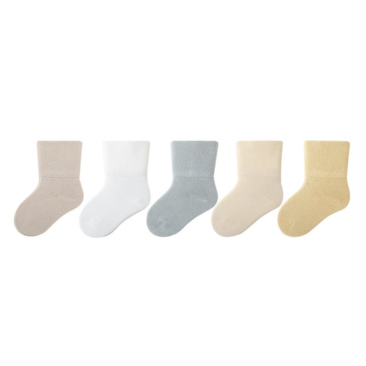 Spring and autumn combed cotton baby middle tube socks double layer wide cuffs do not squeeze the legs newborn infants and young children boys and girls solid color