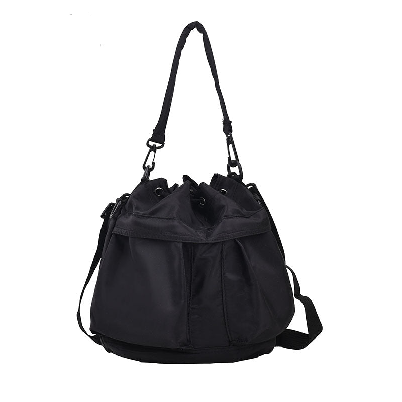 Korean style single shoulder crossbody bag casual drawstring pleated bag large capacity daily versatile portable bucket bag for women 