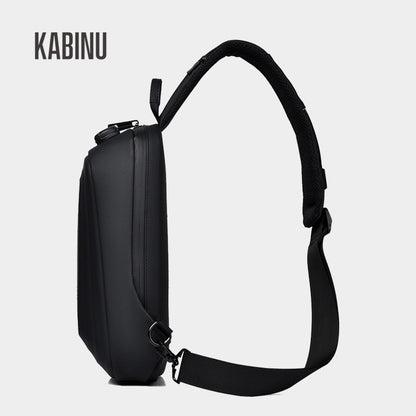 Kabinu men's chest bag solid color business style shoulder bag USB charging shoulder bag water-repellent crossbody bag 