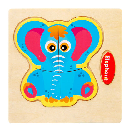 Cartoon baby toys children's early education puzzle three-dimensional animal transportation shape matching wooden jigsaw puzzle 