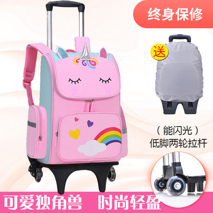 Primary school students trolley space school bag 1-3-6 years boys and girls unicorn detachable six-wheeled climbing bag with wheels 