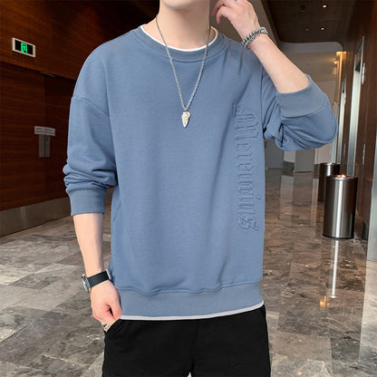 2022 spring and autumn new men's fake two-piece long-sleeved T-shirt fashion trend men's loose couple sweater bottoming shirt 