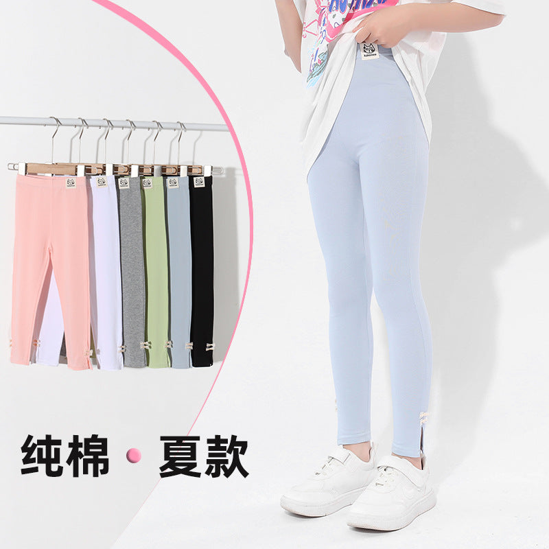 နွေရာသီမိန်းကလေး leggings ပါးပါးအပိုင်း ချည်သားစစ်စစ် ကလေးဘောင်းဘီရှည် လက္ကား မိန်းကလေး ကြောင်ကလေး ဘောင်းဘီ အတွင်းခံ 