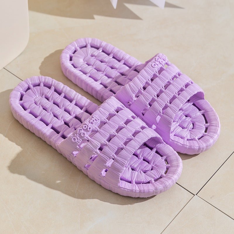 Factory direct selling home slippers four seasons bath leaking drag men and women soft bottom hollow anti-slip couple bathroom sandals and slippers